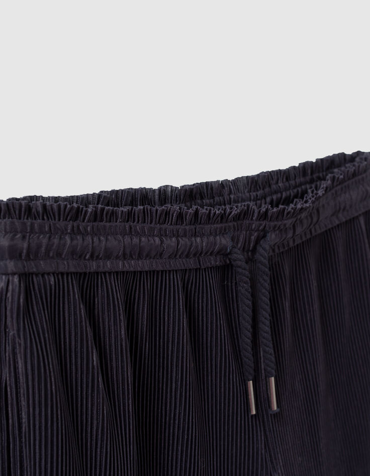 Weite, marineblaue Crop-Mädchenhose mit Plissee-3