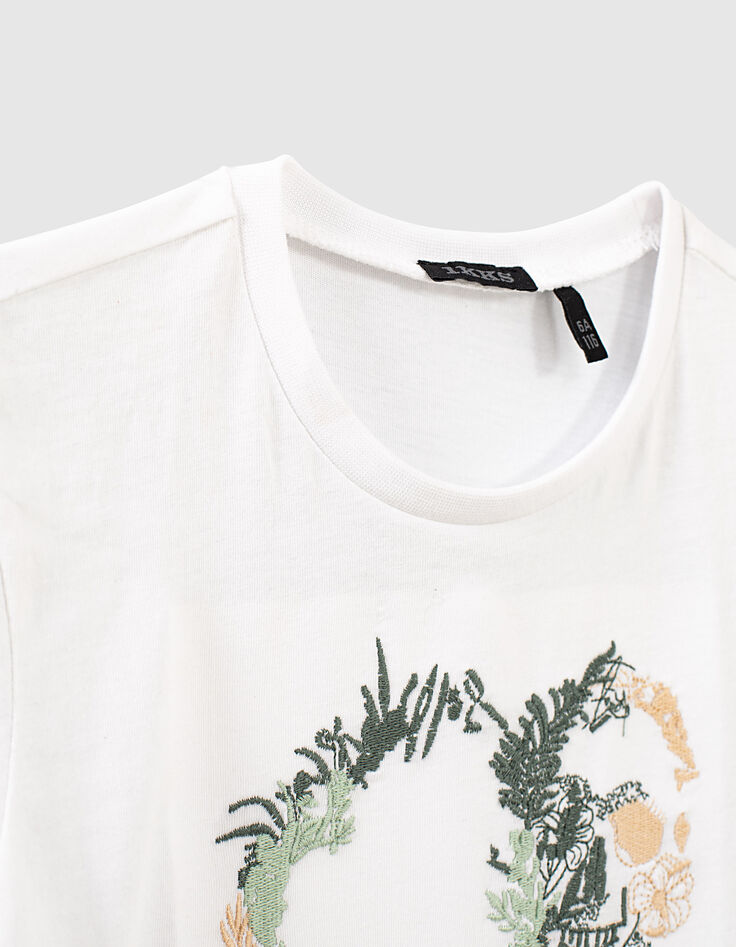 Weißes Jungen-T-Shirt mit gesticktem Skull, Bio -6 Weißes Jungen-T-Shirt mit gesticktem Skull, Bio -6
