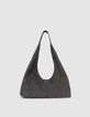 Sac Hobo gris cuir velours souple Femme-1