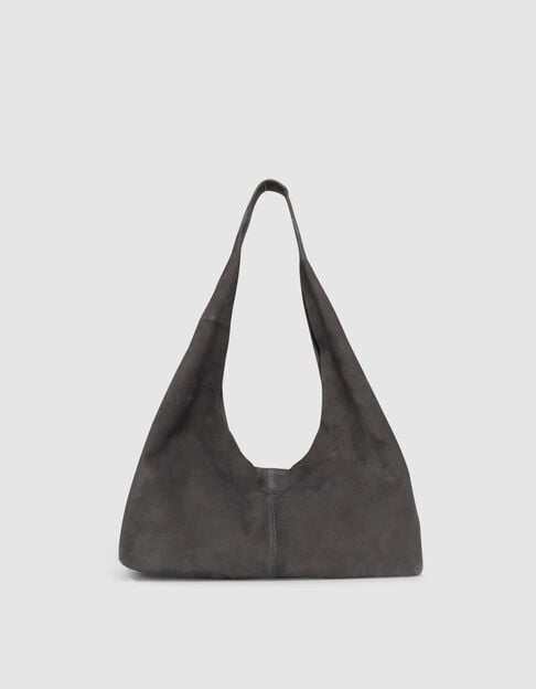 Sac Hobo gris cuir velours souple Femme - IKKS