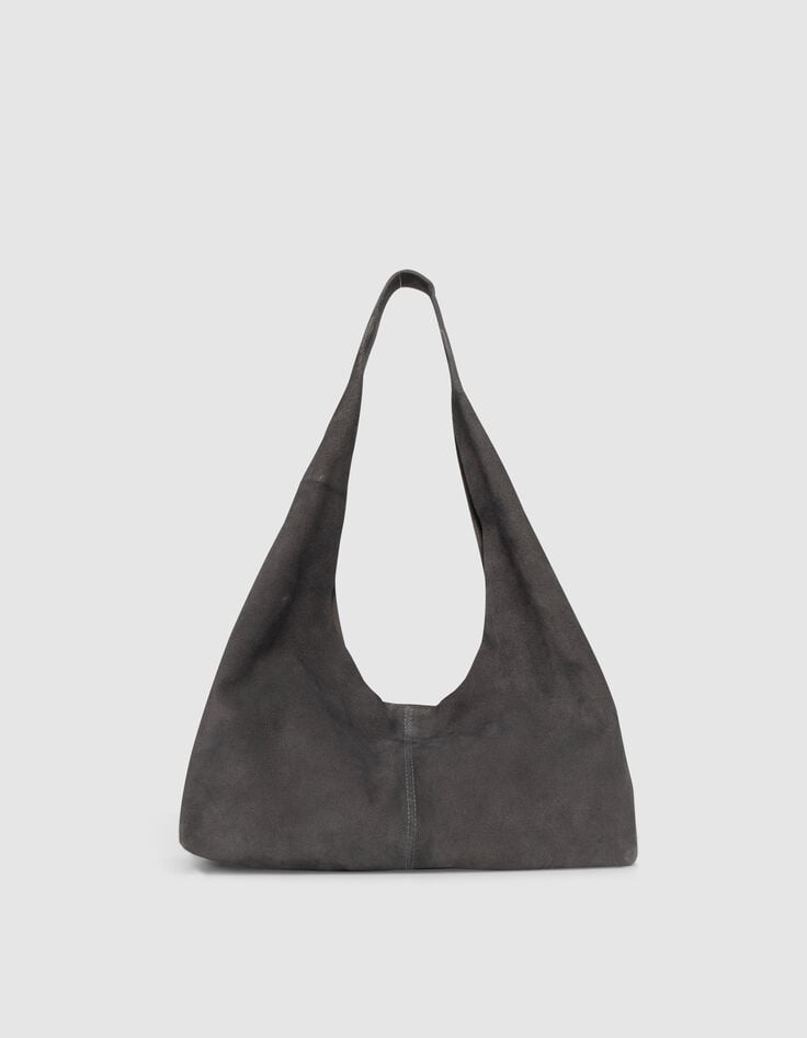 Sac Hobo gris cuir velours souple Femme-1
