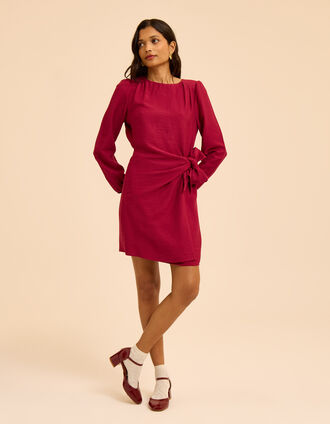 Robe manches longues rose &agrave; nouer c&ocirc;t&eacute; I.Code