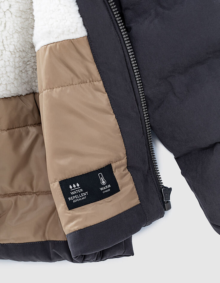 Anthrazitgraue Jungensteppjacke mit Kapuze mit Schirm-6