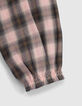 Kariertes Mädchenkleid, pink und khaki, Smock-Kragen-6