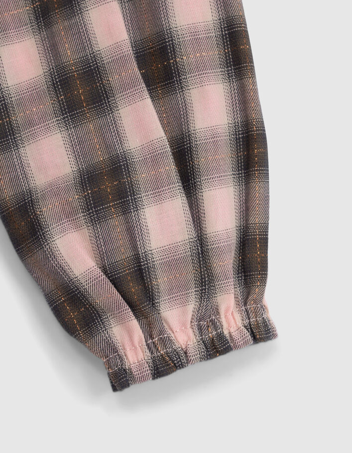 Geruite jurk roze en kaki gesmokte kraag meisjes-7