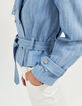 Women’s light blue denim short trench coat-4
