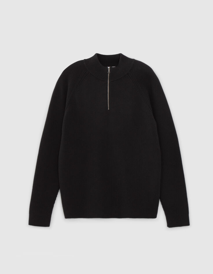 Jersey negro de punto con cuello de camionero para hombre-6