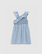 Robe en jean bleue smockée bretelle asymétrique fille-5