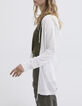 Cardigan mi-long écru tricot à capuche Femme-2