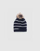 Bonnet marine tricot fourré rayures garçon-2