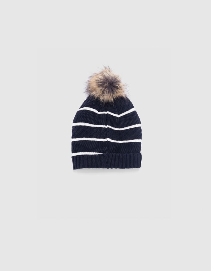 Bonnet marine tricot fourré rayures garçon-2