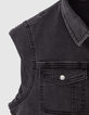 Ärmellose Mädchen-Jeansjacke in verwaschenem Schwarz-6