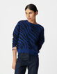 Blauer Damen-Croppedstrickpulli Zebramuster-3