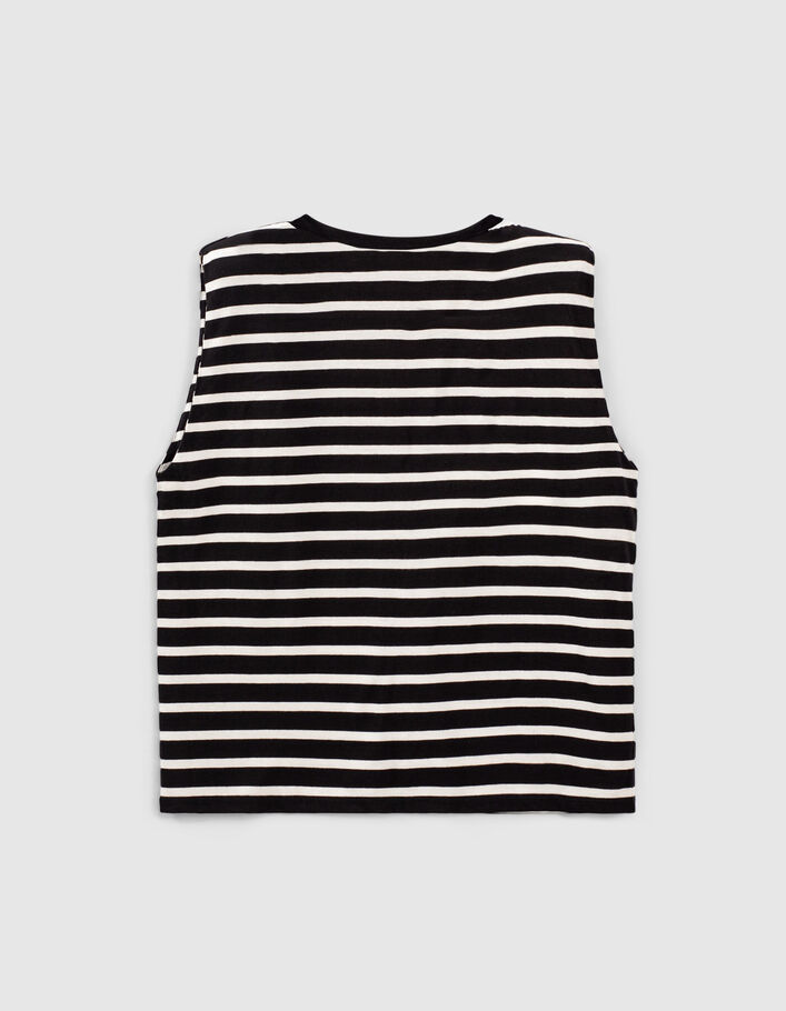 Women’s black sailor top with ecru stripes and epaulets - IKKS