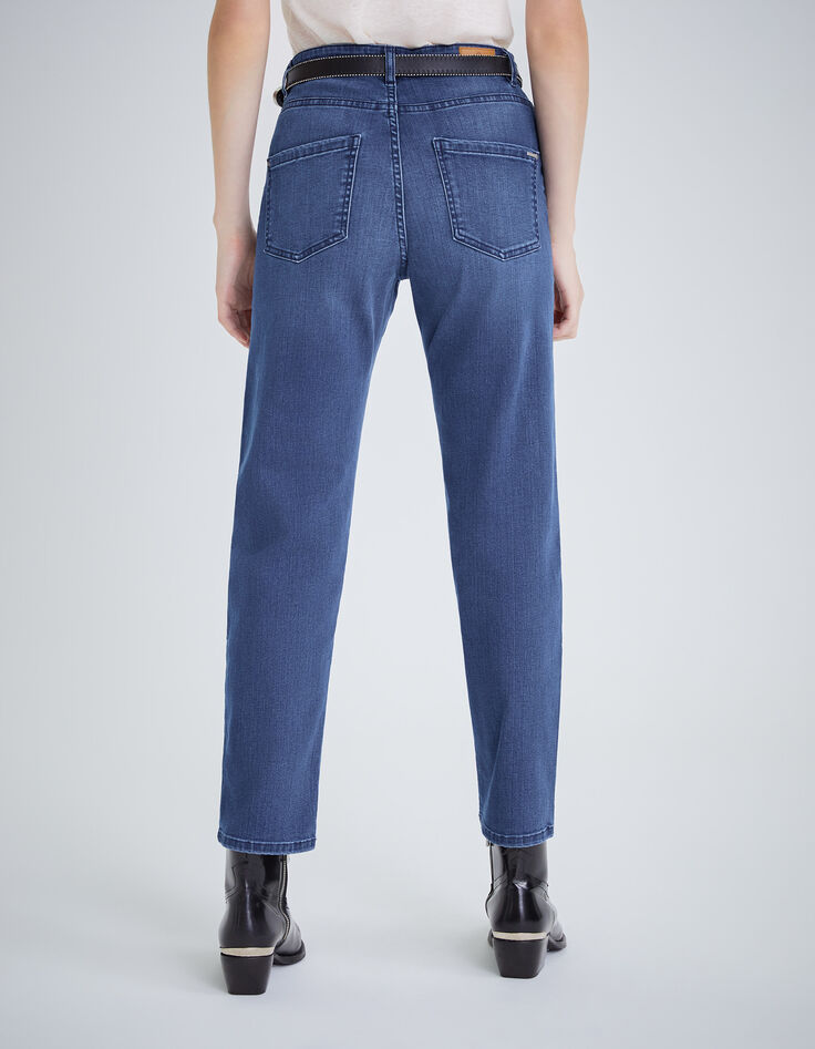 Jean droit bleu taille haute cropped effet sculpt up Femme-2
