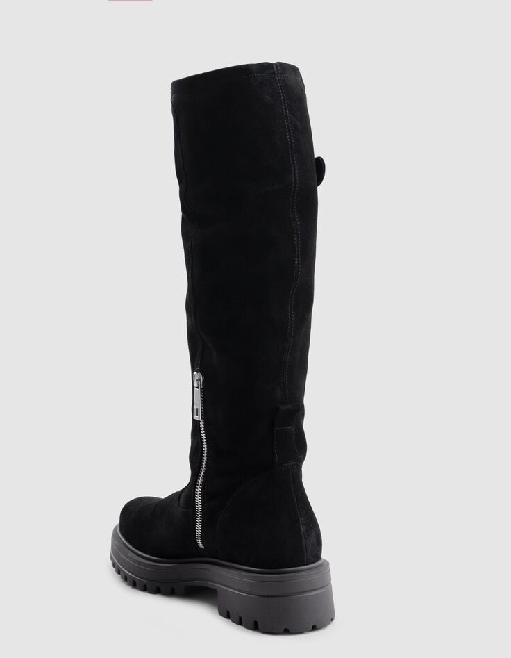 Bottes noires cuir velours détail boucle Femme-4