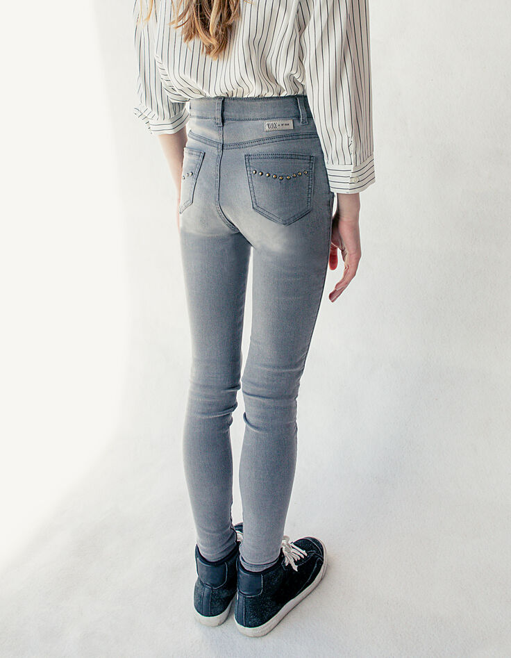 Vaquero skinny gris antracita bolsillos cremallera niña-3