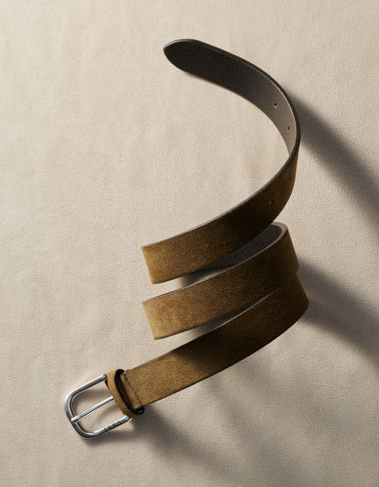 Men&rsquo;s khaki suede belt-1