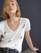 Wit T-shirt katoen-modal bliksems parelborduursels dames-4