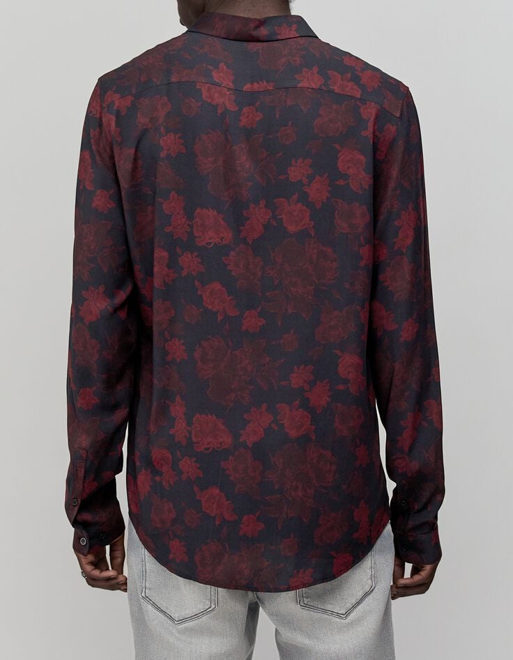 Camisa SLIM negra de hombre con estampado de rosas rojas-4 Camisa SLIM negra de hombre con estampado de rosas rojas-4