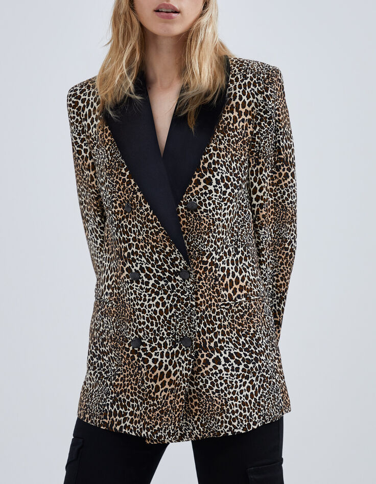 Women’s cognac suit jacket with baby leopard print-5