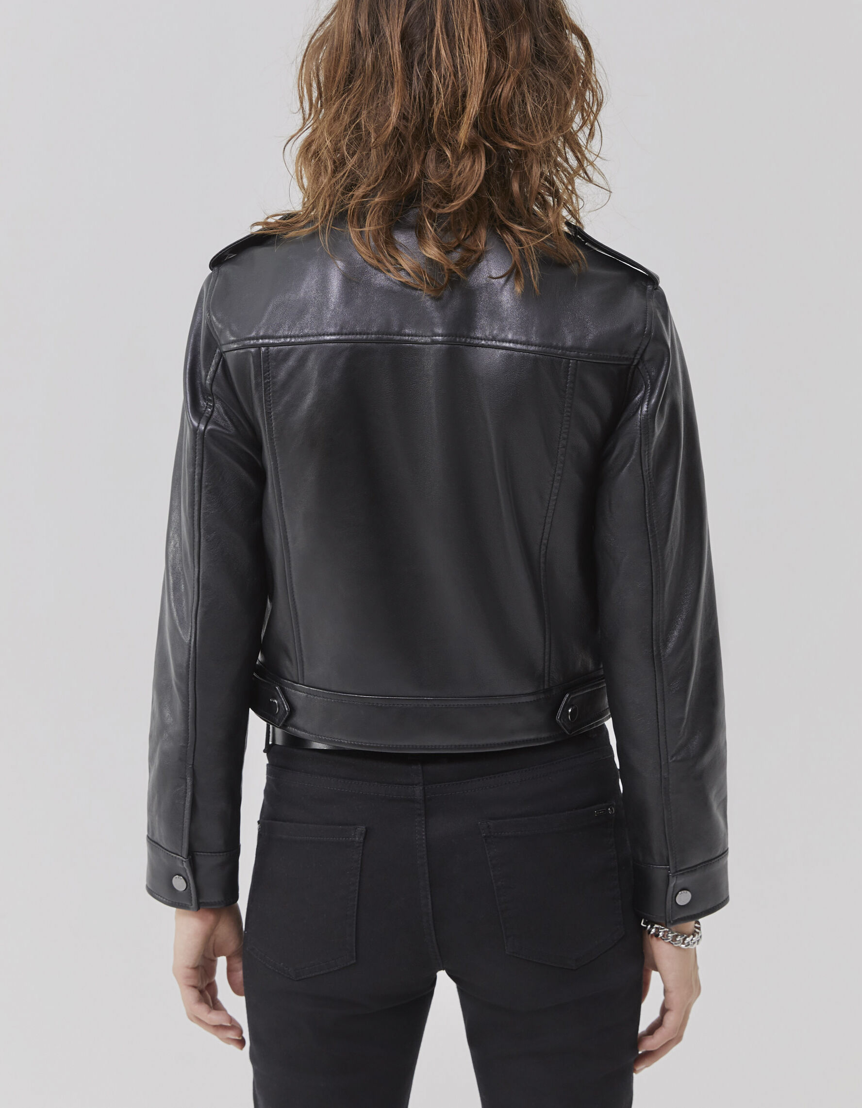 Women s black short jacket with shoulder tabs