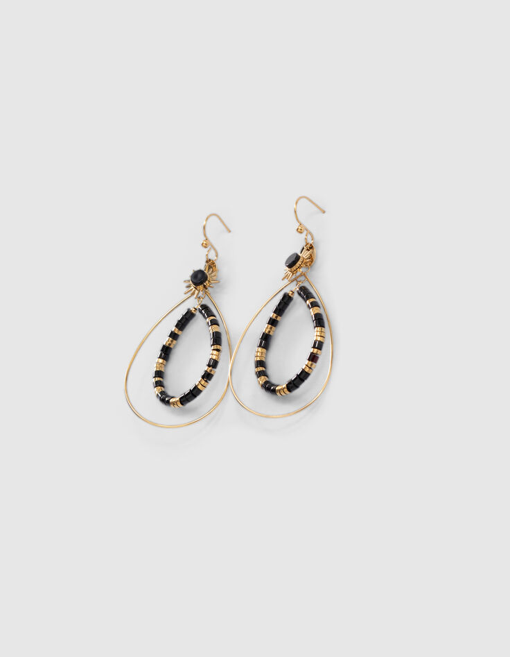 Boucles d'oreilles noir et dor&eacute; perles Heishi Femme-4