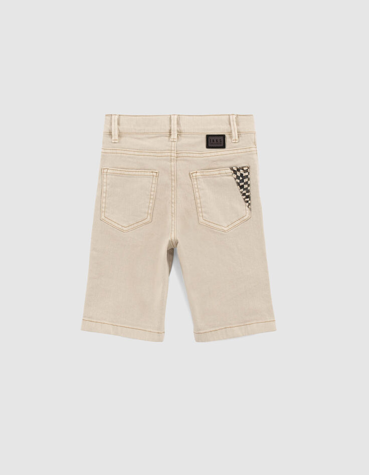 Boys’ beige denim Bermudas with checkerboard panels-3
