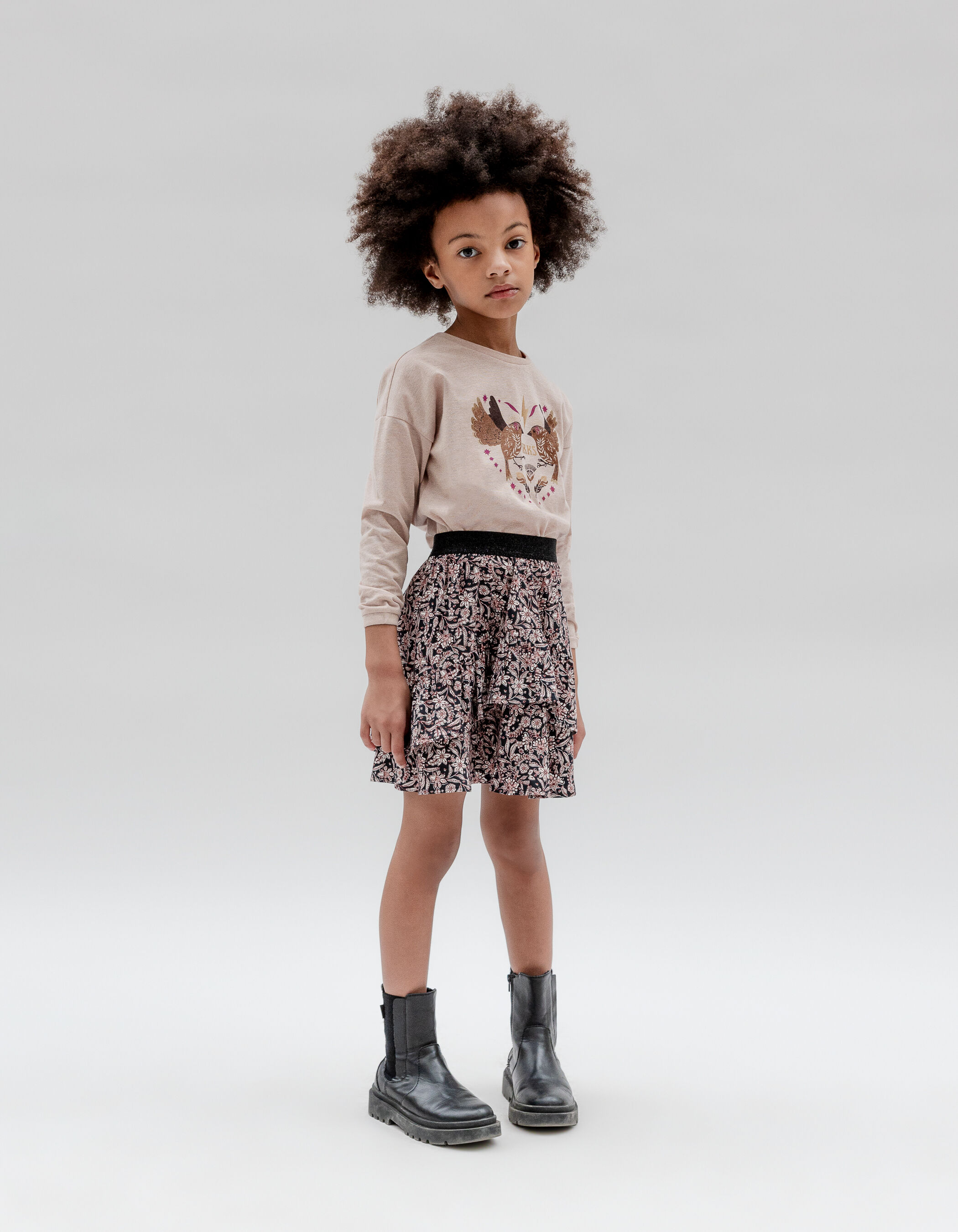 Jupe noire imprime floral baroque fille IKKS