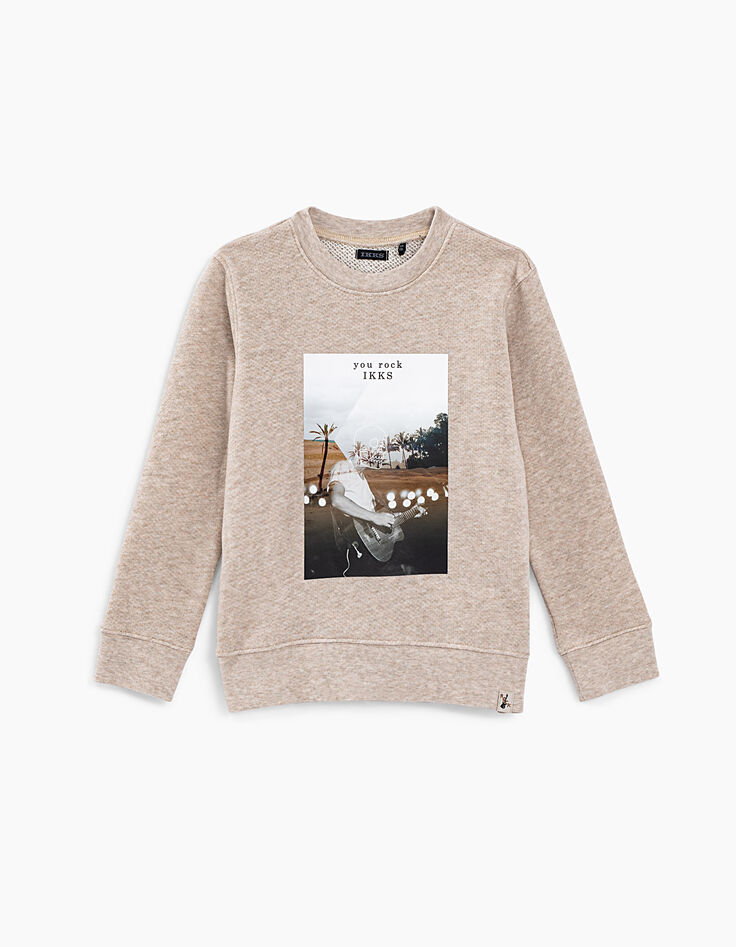 Sweat beige chiné photoprint rockeur garçon -2