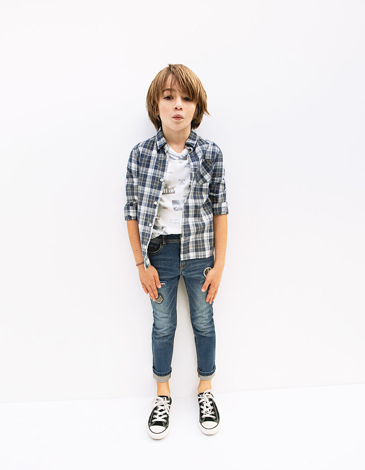 Vaquero slim blue vintage con parches niño -7