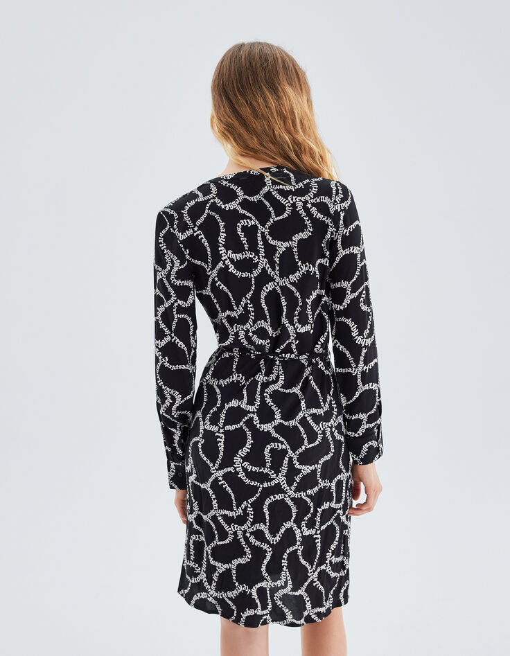 Women’s black dress with ecru lettering print-2