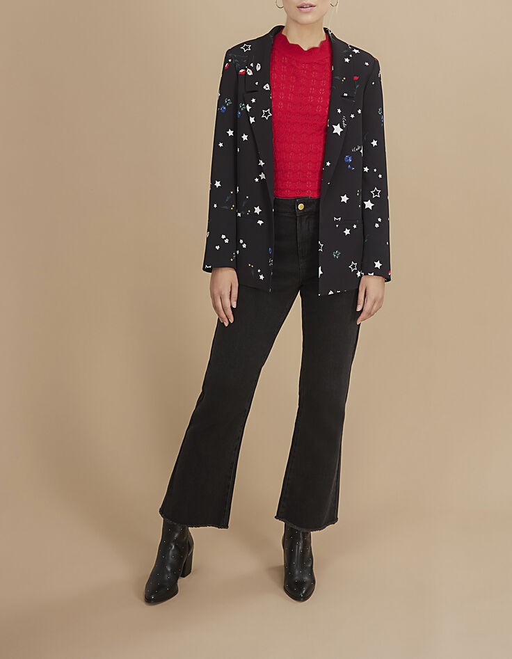 Veste de costume noire imprimé fleurs multico I.Code-6 Veste de costume noire imprimé fleurs multico I.Code-6