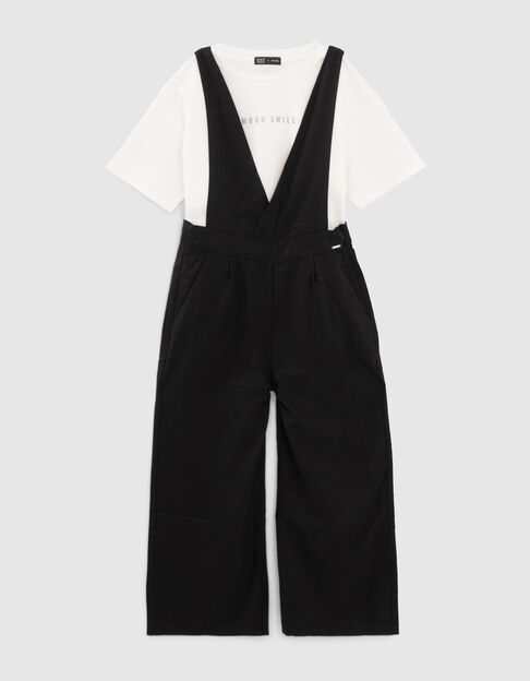 Girls’ black dungarees & white T-shirt outfit