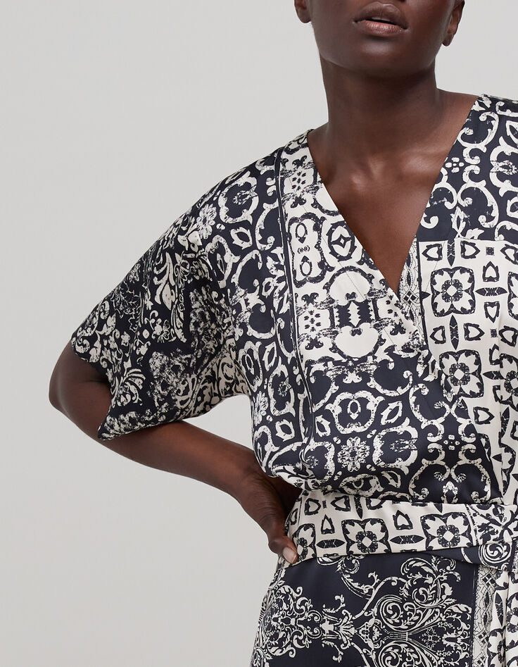 Robe noire imprimé patchwork foulard Femme-4