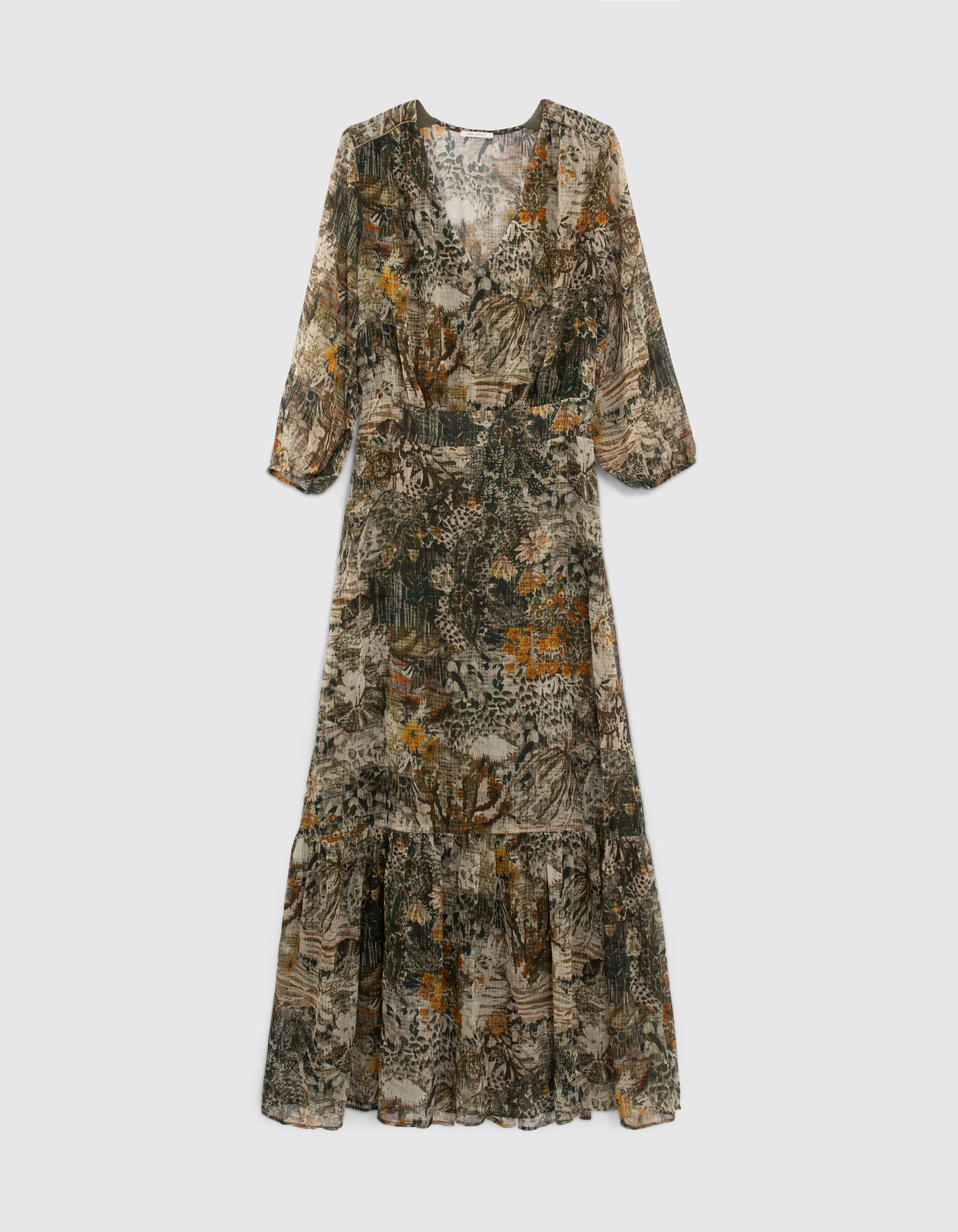 Robe longue kaki imprime paysage Femme