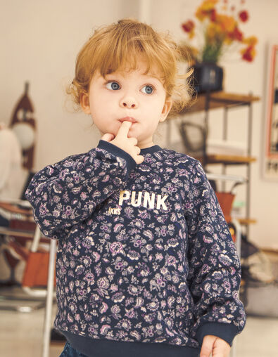 Baby girls’ navy Paisley print and slogan sweatshirt - IKKS