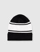 Boys’ black knit beanie with white stripes -3