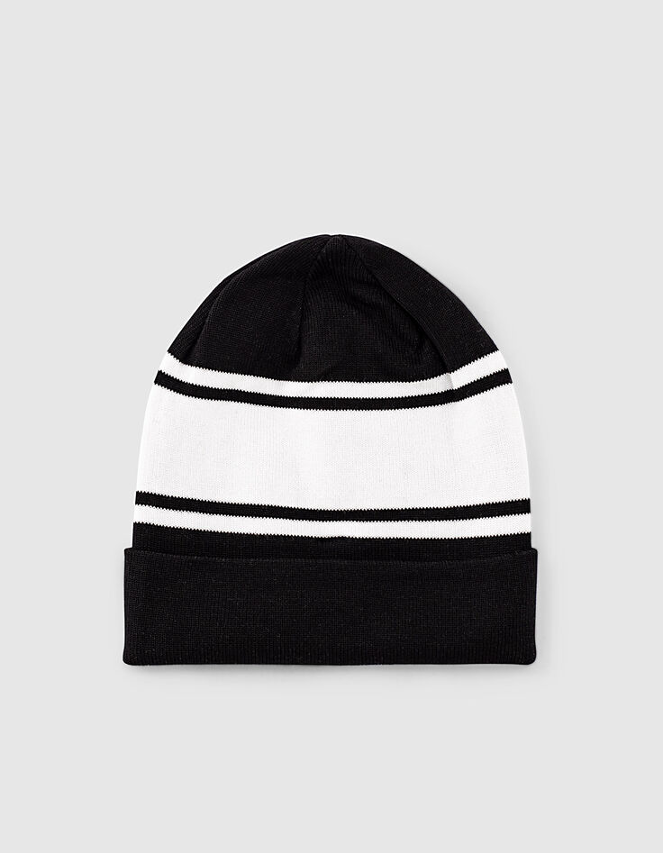 Boys’ black knit beanie with white stripes -3