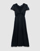 Women's black satin maxi dress with crinkled lace details-2