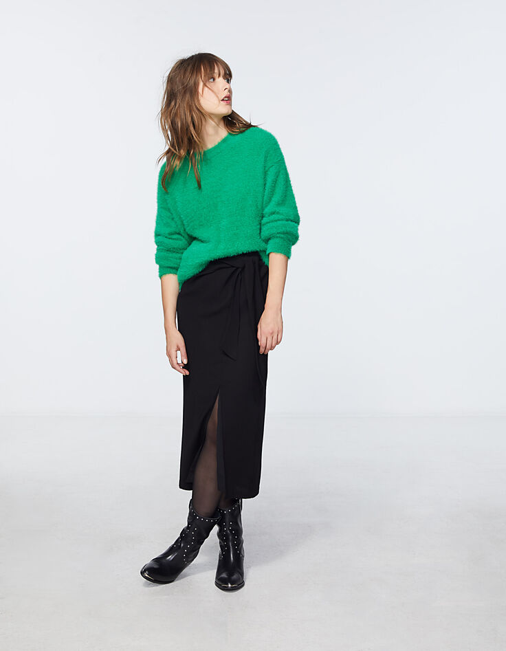 Pull fantaisie fil poilu vert électrique femme-7