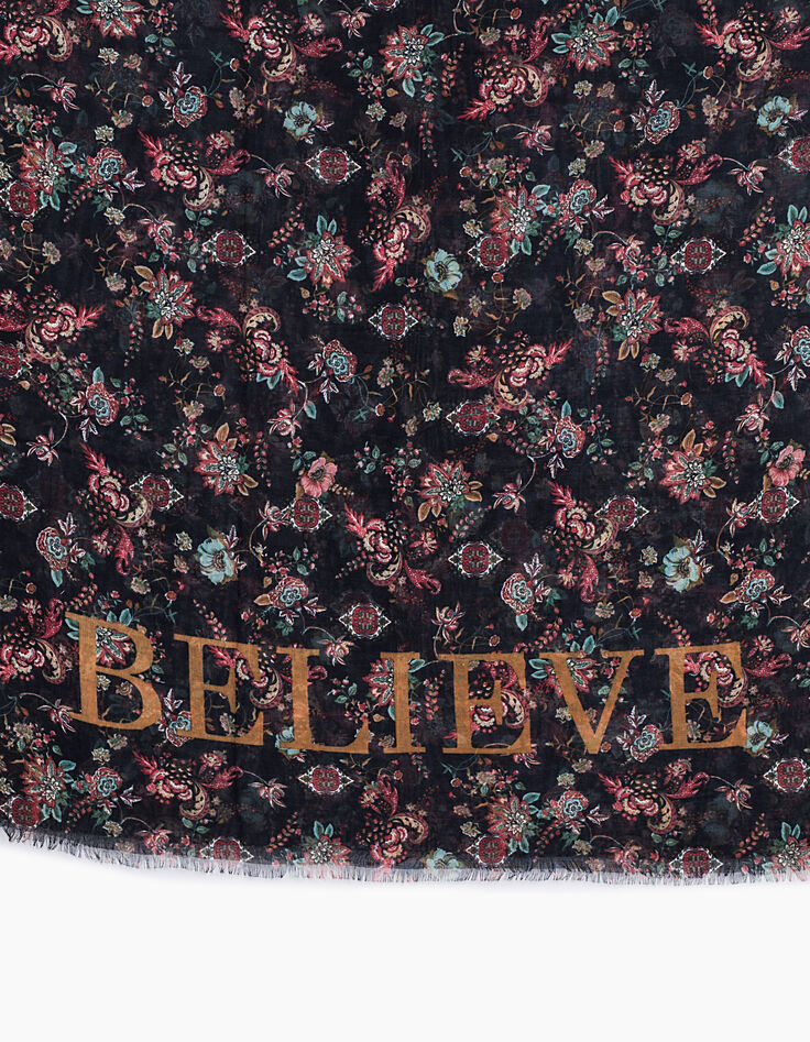 Chèche fin imprimé floral bords frangés femme-2
