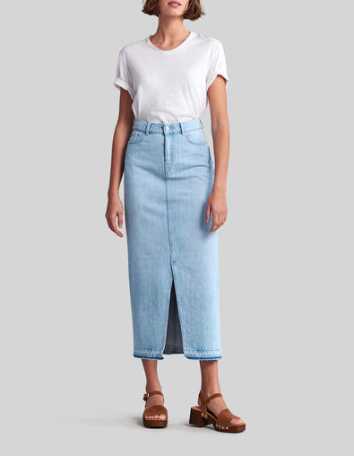 Hellblauer Damen-Jeans-Midirock aus Bio-Baumwolle - IKKS