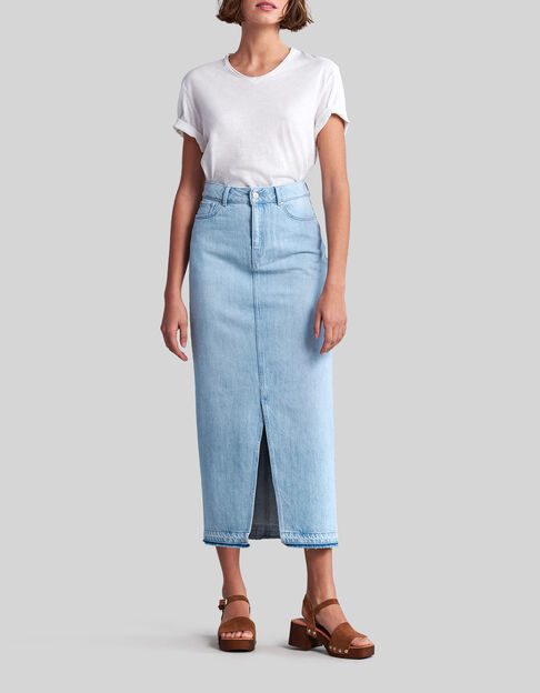 Hellblauer Damen-Jeans-Midirock aus Bio-Baumwolle - IKKS