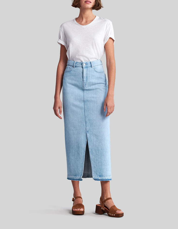 Hellblauer Damen-Jeans-Midirock aus Bio-Baumwolle-1