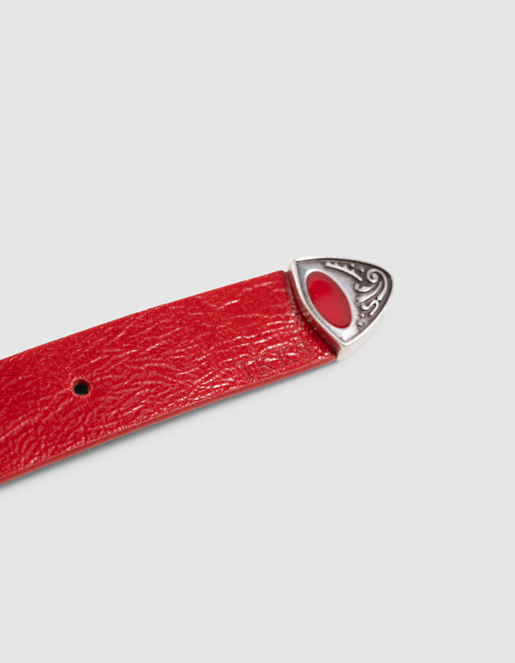 Damesriem in rood lakleer met kettingmotief-3