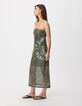 Khaki strapless dress with sequins for women-3