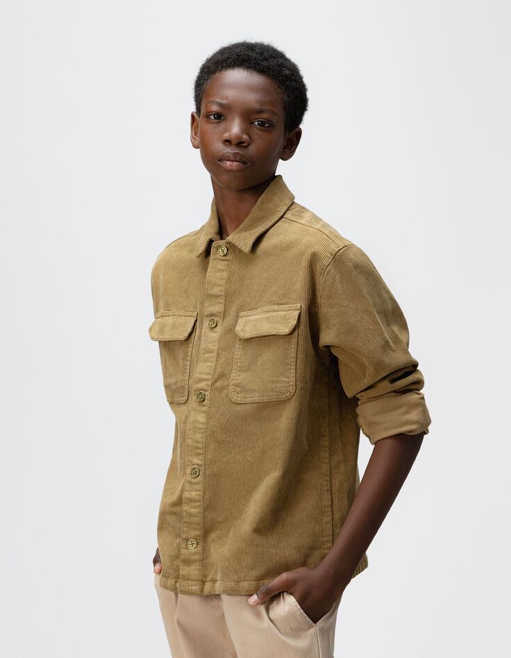Chemise manches longues kaki velours côtelé garçon-2