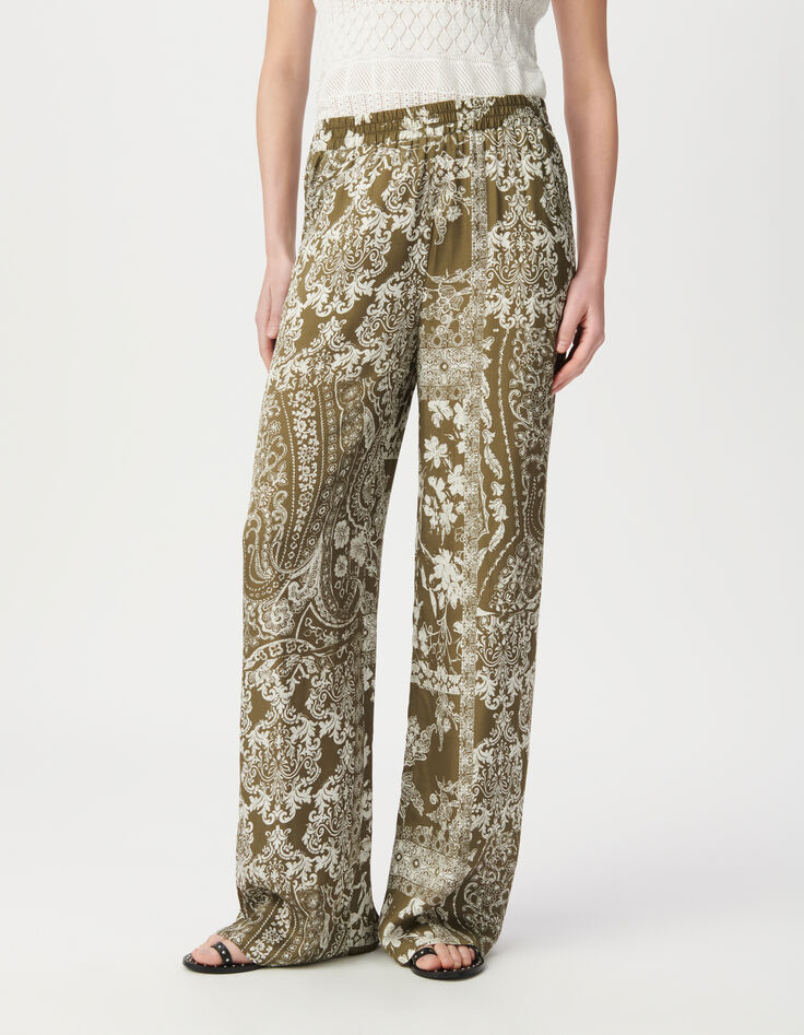 Pantalon large kaki imprimé foulard Femme-3