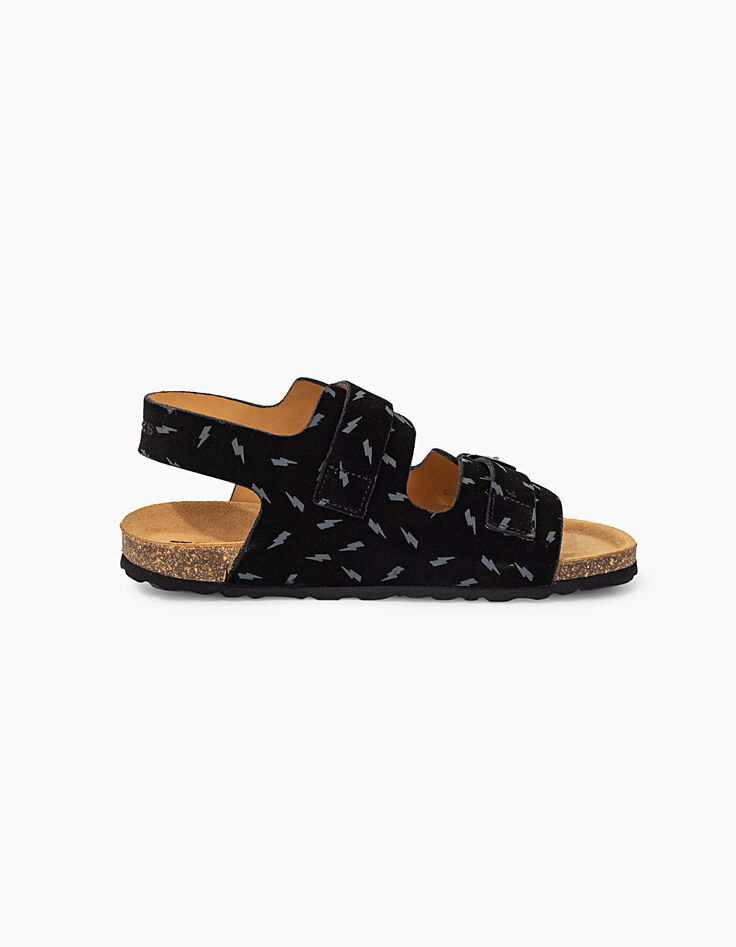 Sandales anatomiques noires en cuir velours éclairs garçon-3